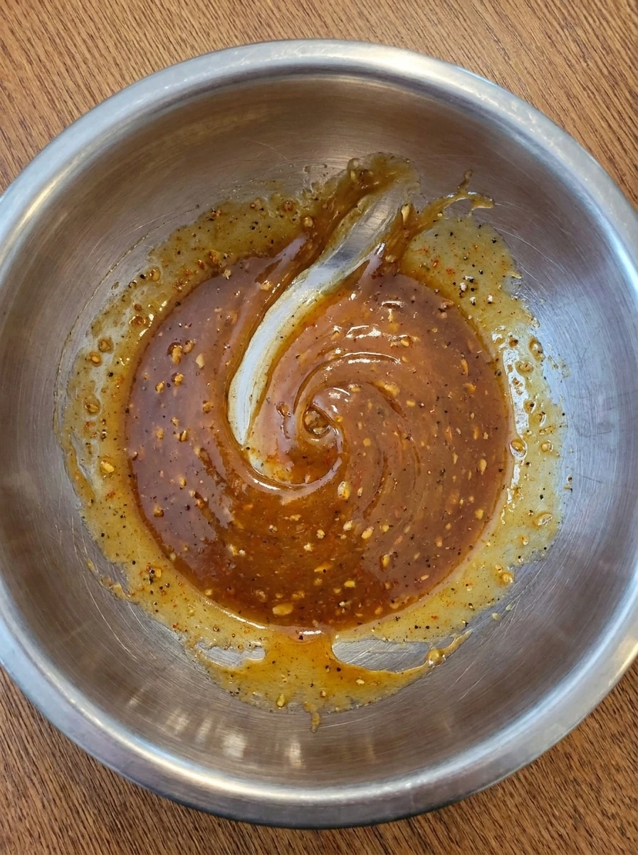 Honey mustard glaze mixed until smooth and glossy.
