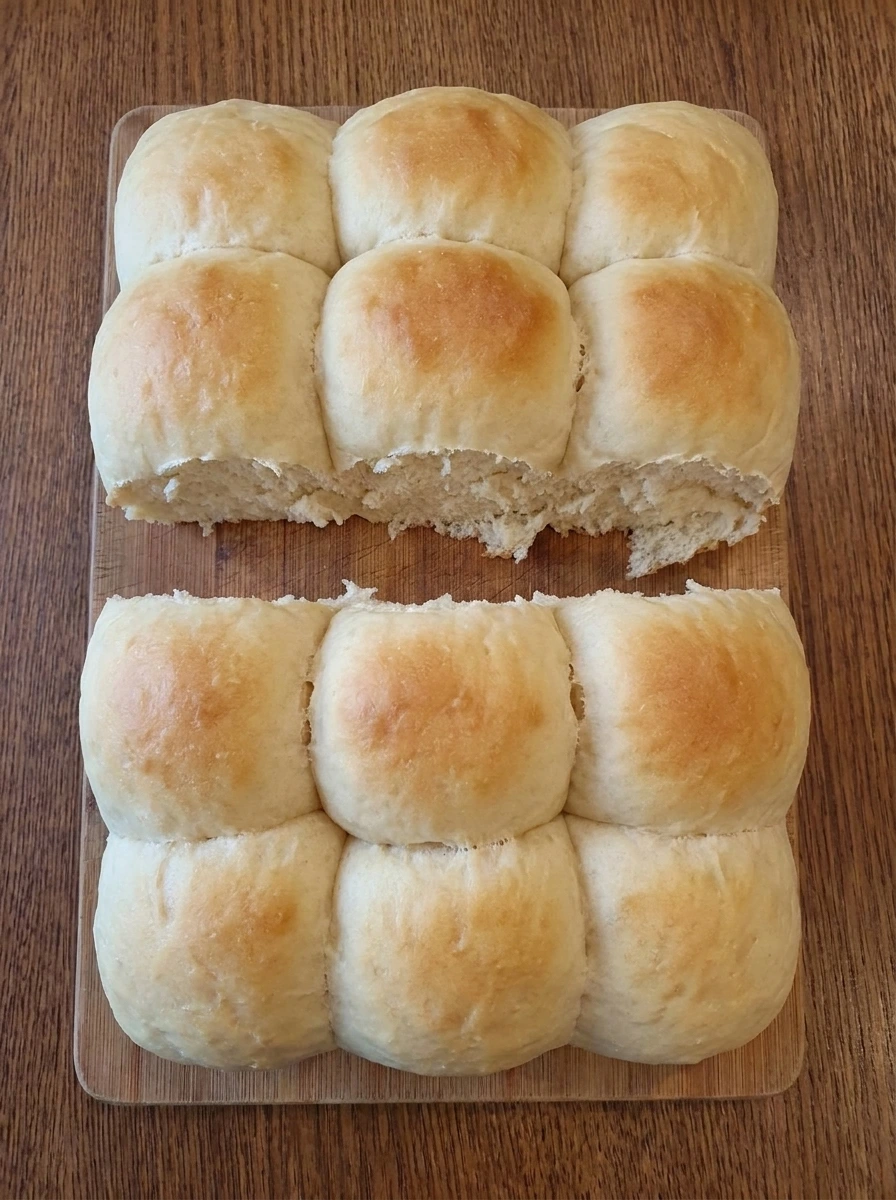 Sweet rolls sliced into top and bottom slabs for Mini Grilled Cheese Sliders.