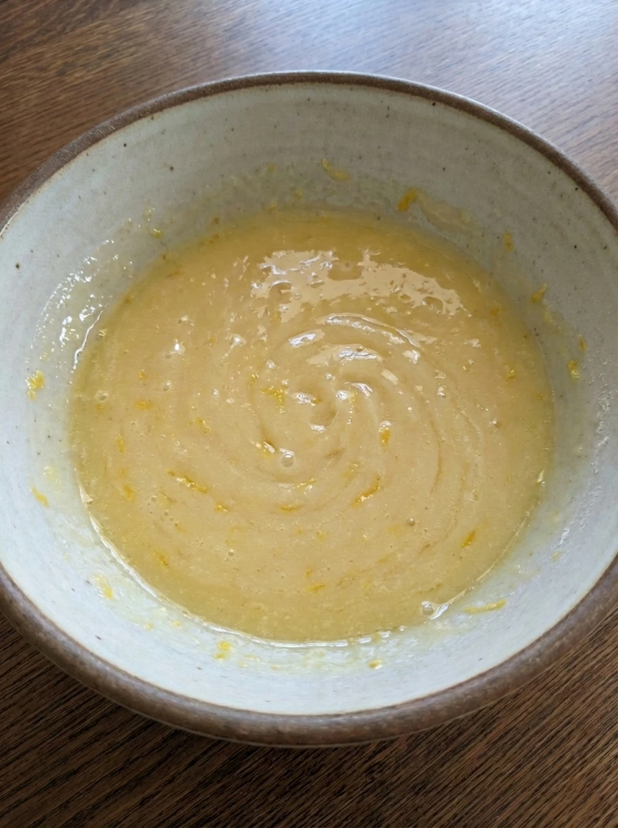 Thick lemon cake batter after mixing
