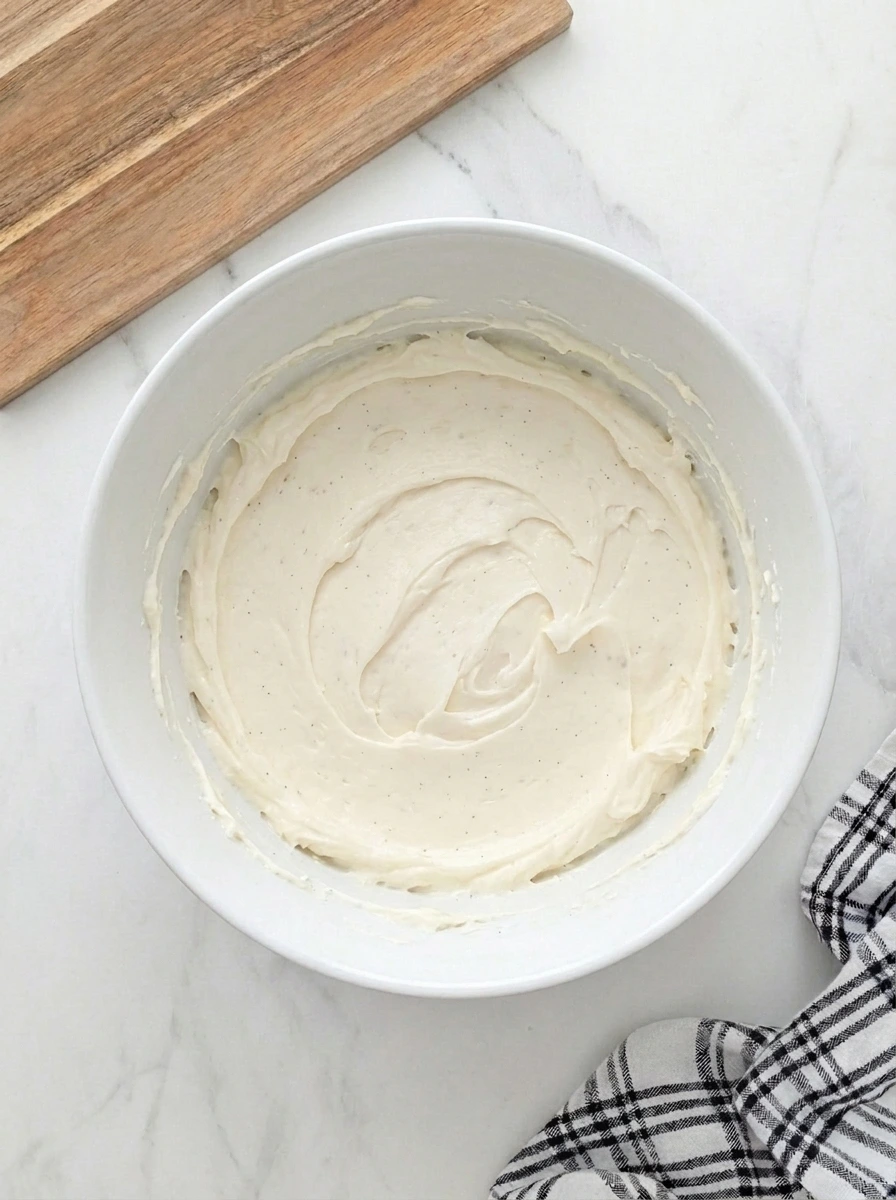 Cream cheese filling mixed for Rhubarb Cheesecake Bombs