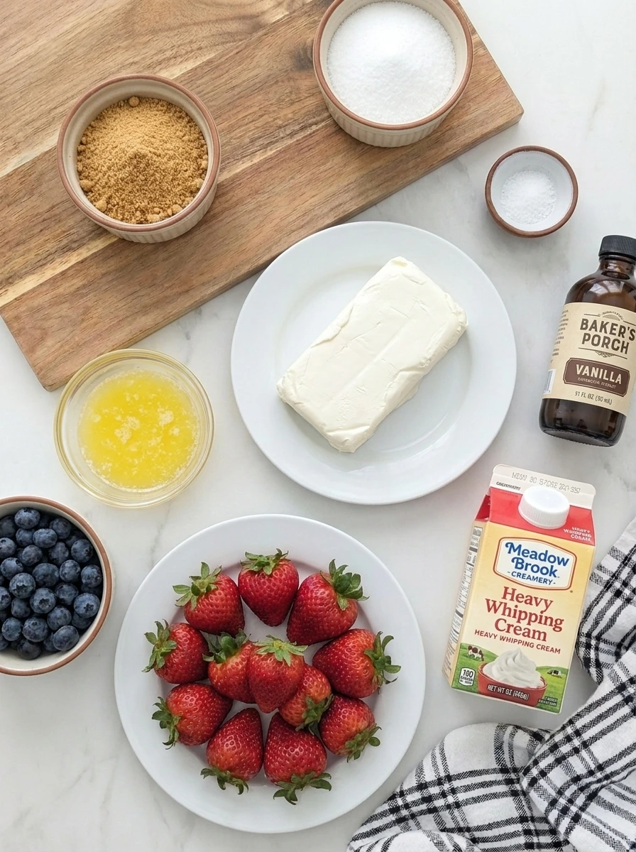 Ingredients for No-Bake Red White and Blue Cheesecake Jars