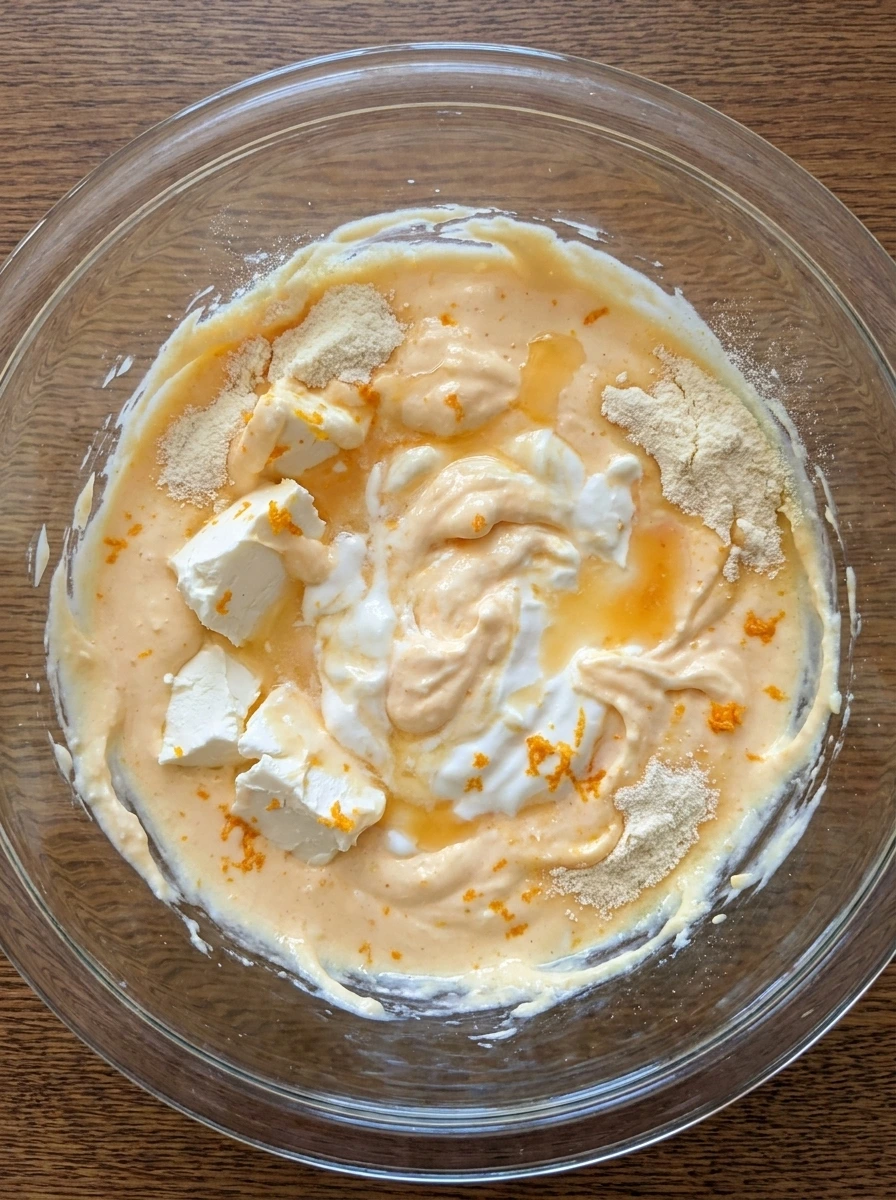 Creamy orange dip base partially blended with orange zest.