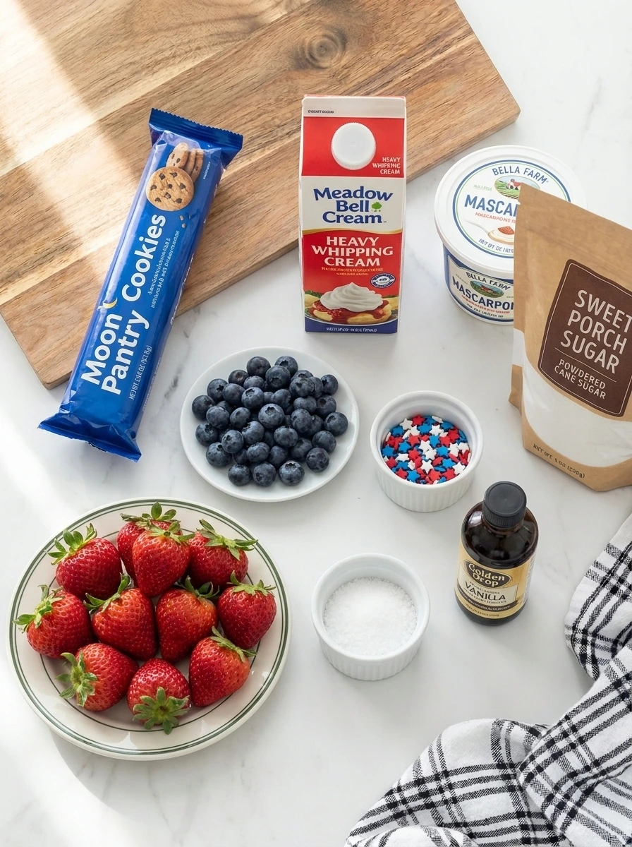Ingredients for Patriotic Oreo Icebox Cake.