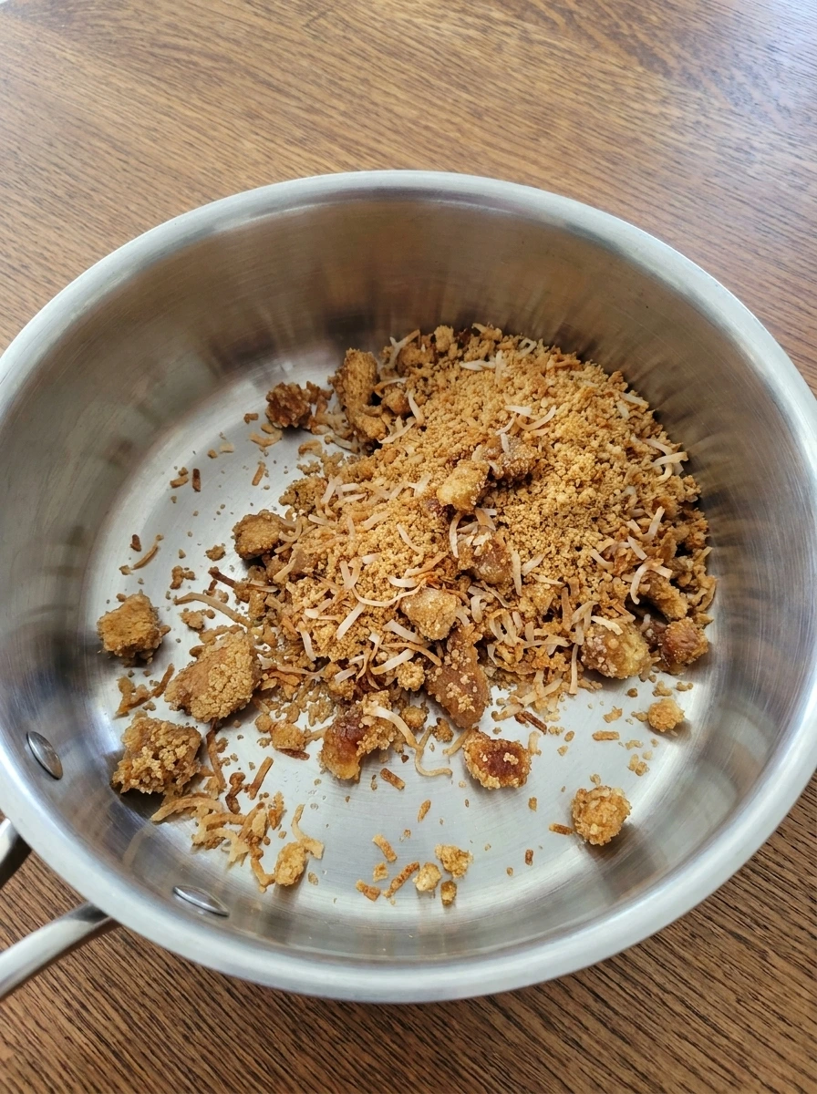 Graham cracker crumbs coconut and brown sugar toasted into a golden topping.