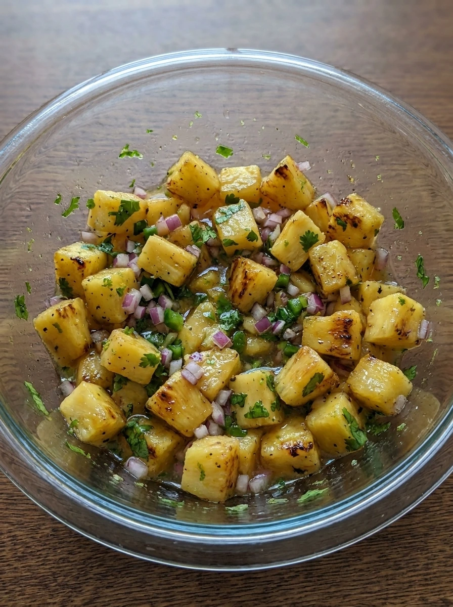 Pineapple Salsa folded with lime juice zest honey and seasonings.