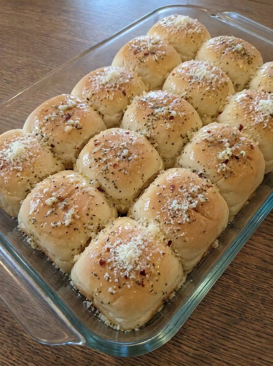 Pizza Sliders brushed with garlic butter and Parmesan