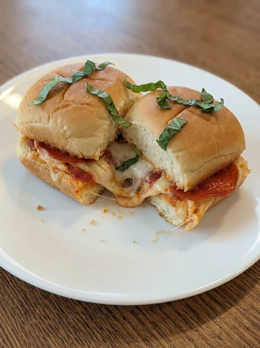One Pizza Slider served with melted mozzarella and pepperoni filling