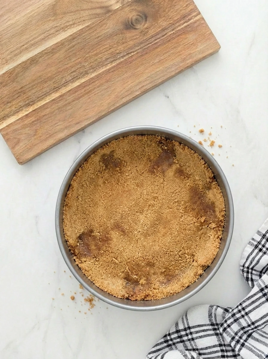 Pressed honey graham cracker crust baked until lightly golden.