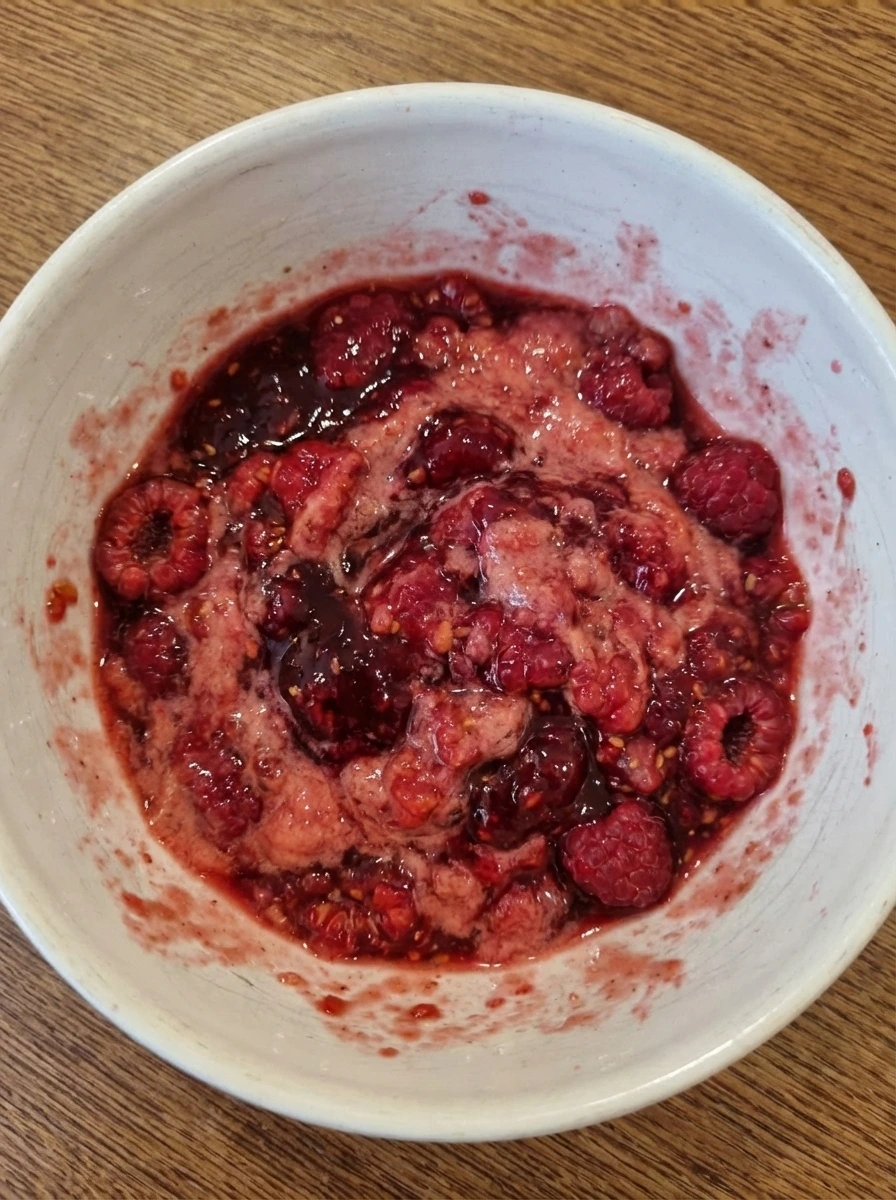 Chunky raspberry mixture for Raspberry Lemon Heaven Cupcakes