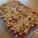 Rhubarb Crisp with Strawberry Jello with golden oat topping
