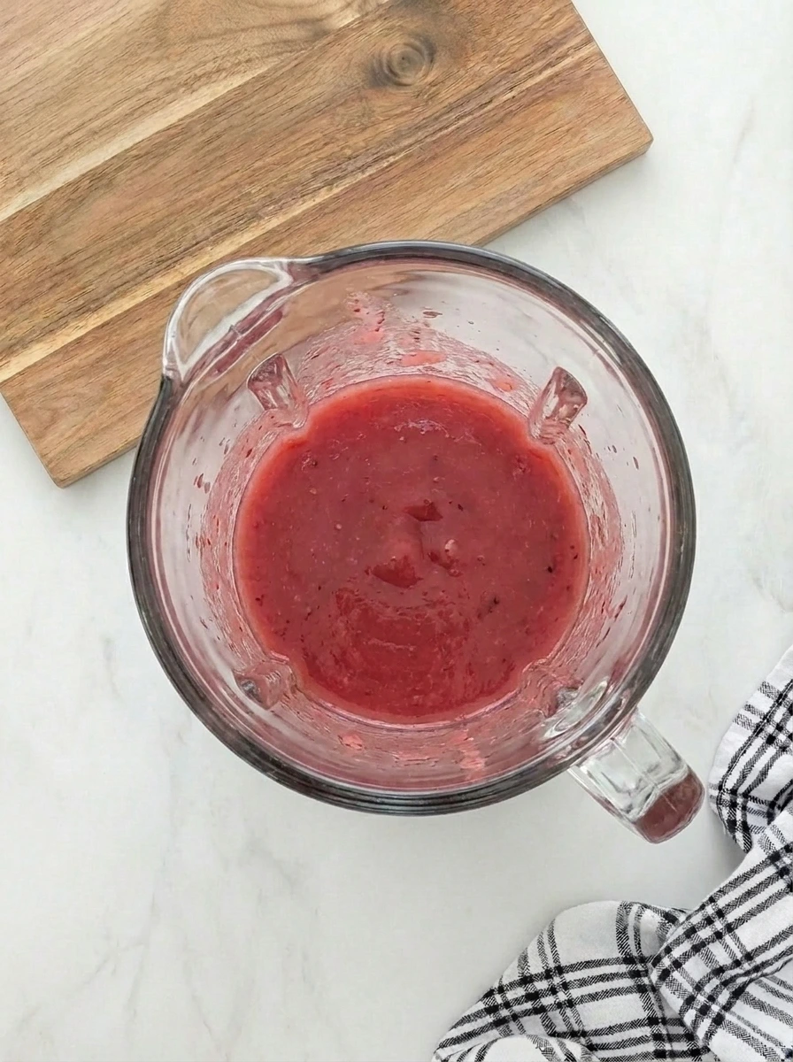 Smooth pink rhubarb puree blended for sorbet