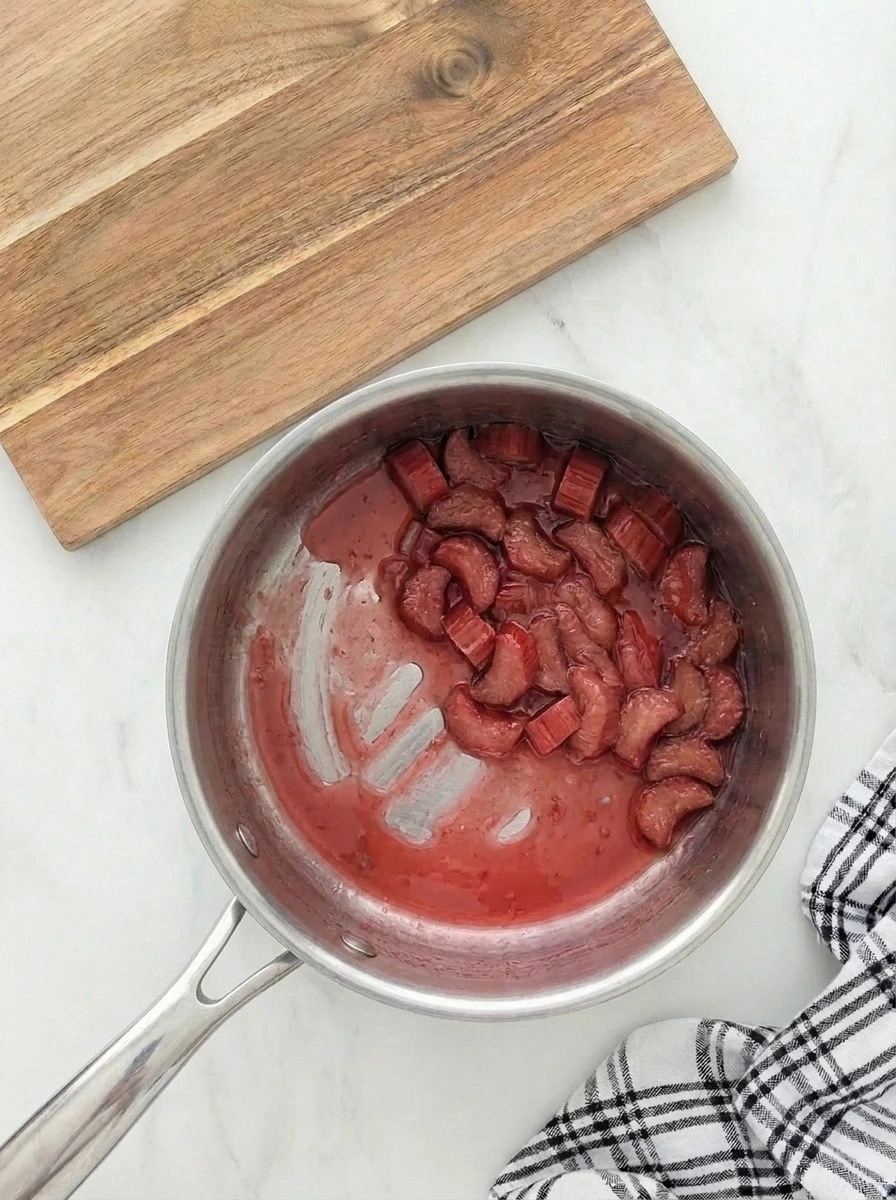 Jammy rhubarb base cooked for sorbet