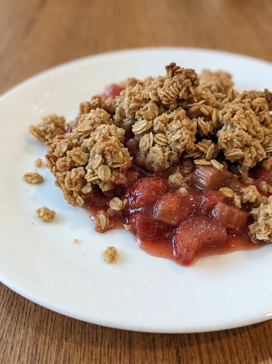 Single serving of Rhubarb Crisp with Strawberry Jello