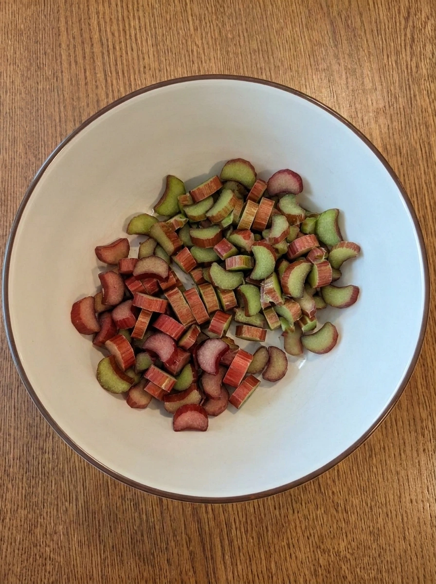 Sliced fresh rhubarb stalks for crisp