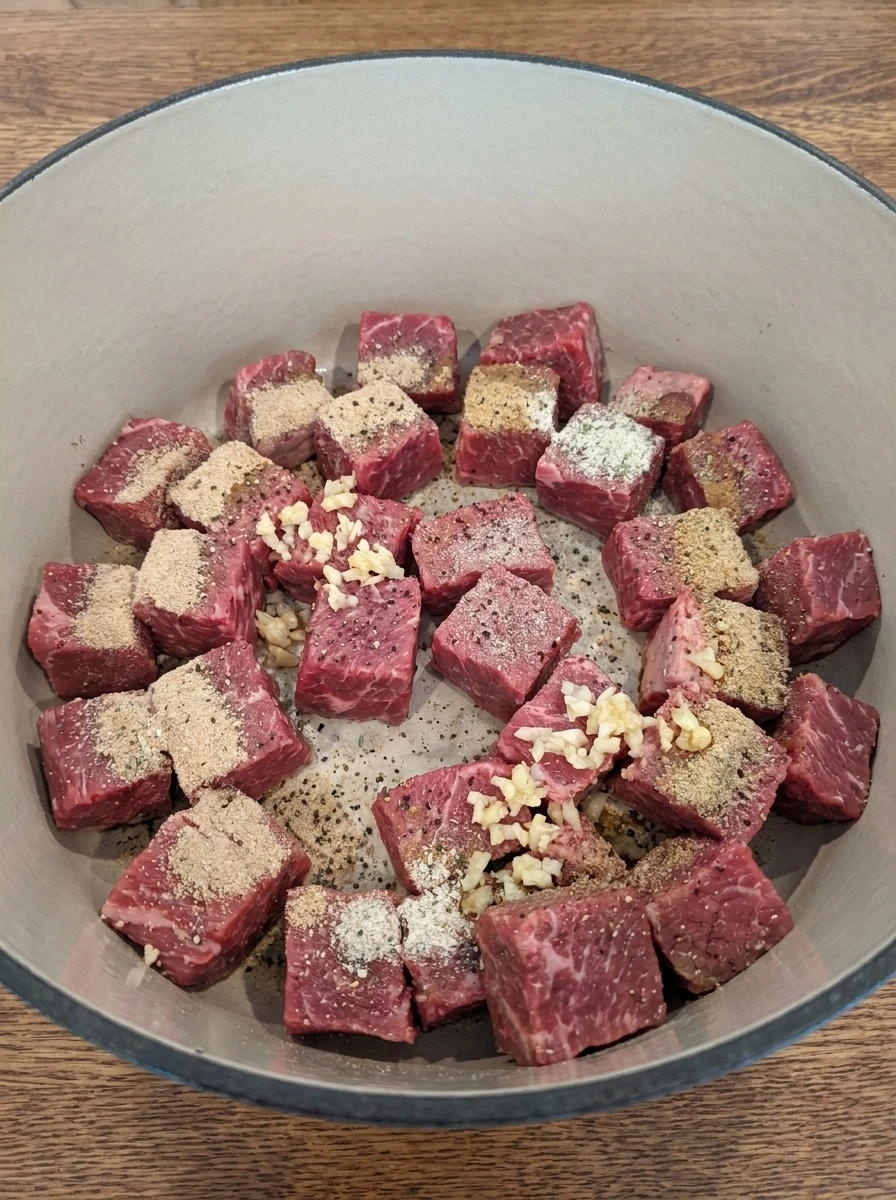 Steak bites coated with ranch and au jus seasoning.