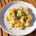 Soft Scrambled Eggs on a white ceramic coupe plate with glossy curds and chives