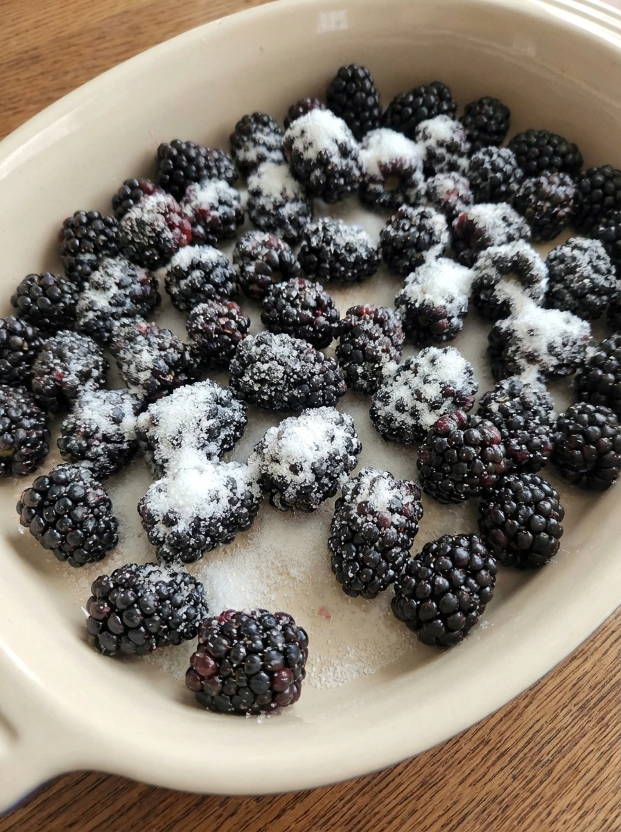 blackberries with sugar sprinkled unevenly