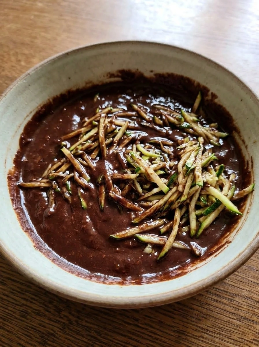zucchini folded into chocolate batter