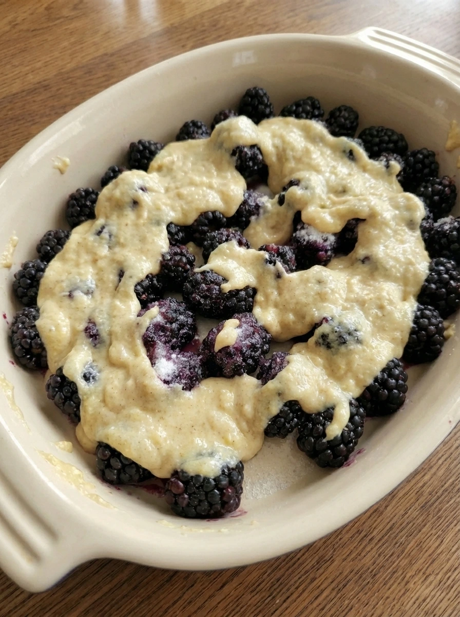 batter covering berries unevenly