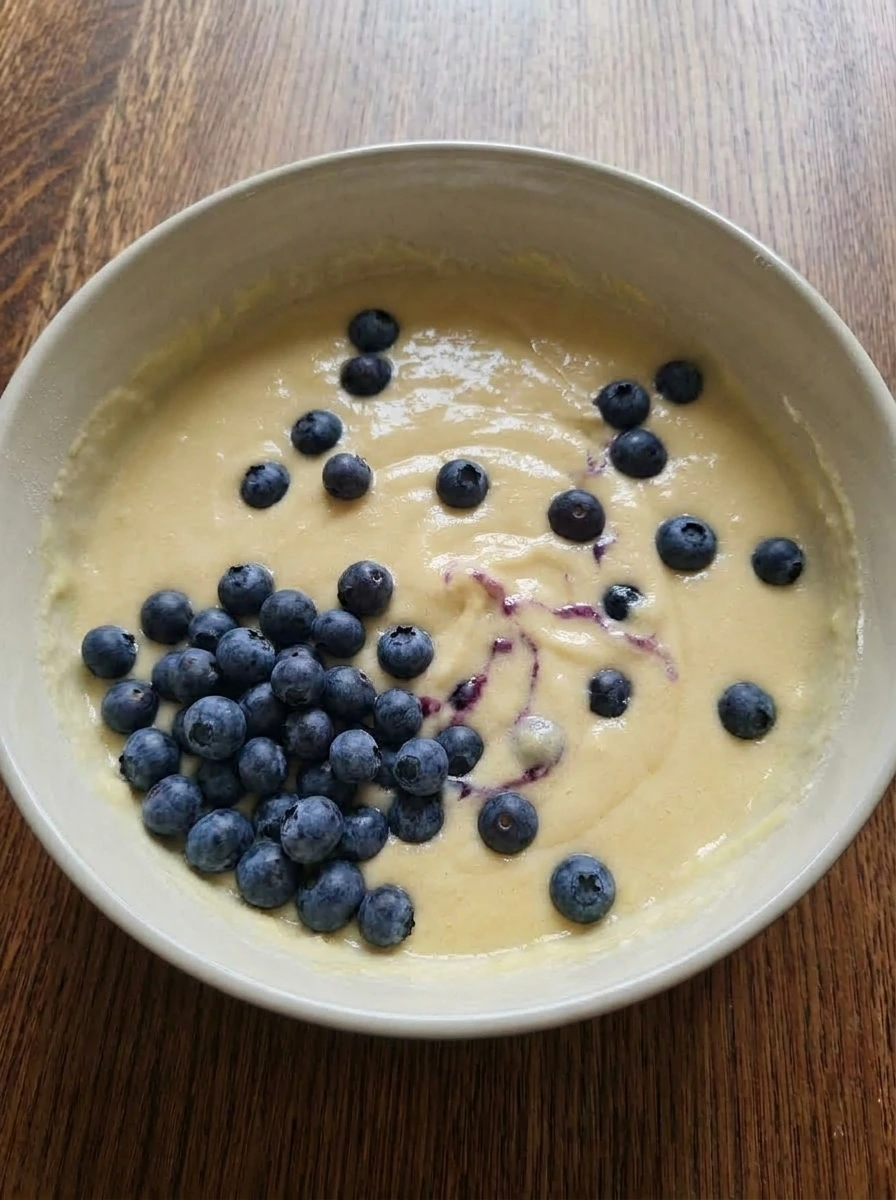 blueberries folded into batter