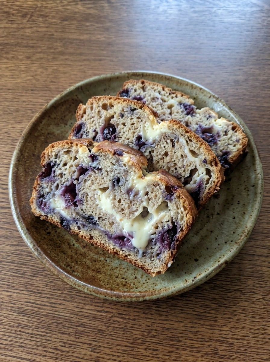 plated blueberry cream cheese bread