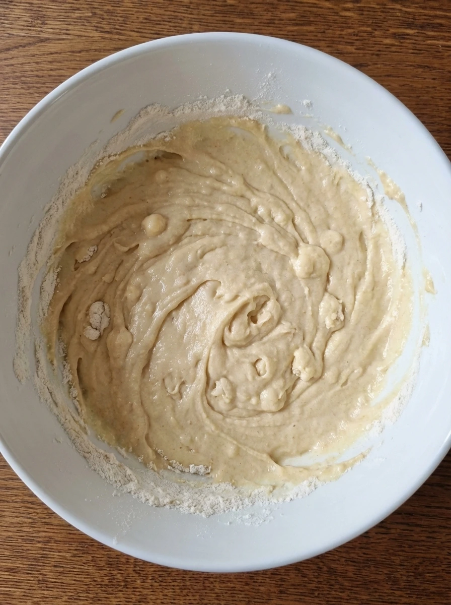 Thick smooth batter for Strawberry Upside Down Cake in a natural white dish