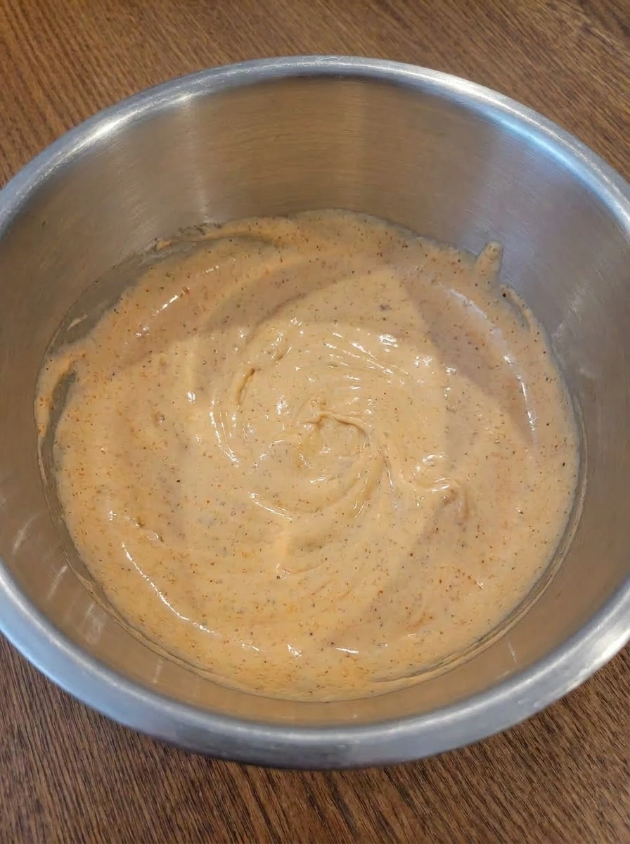 Creamy chili lime dressing mixed for Street Corn Pasta Salad.