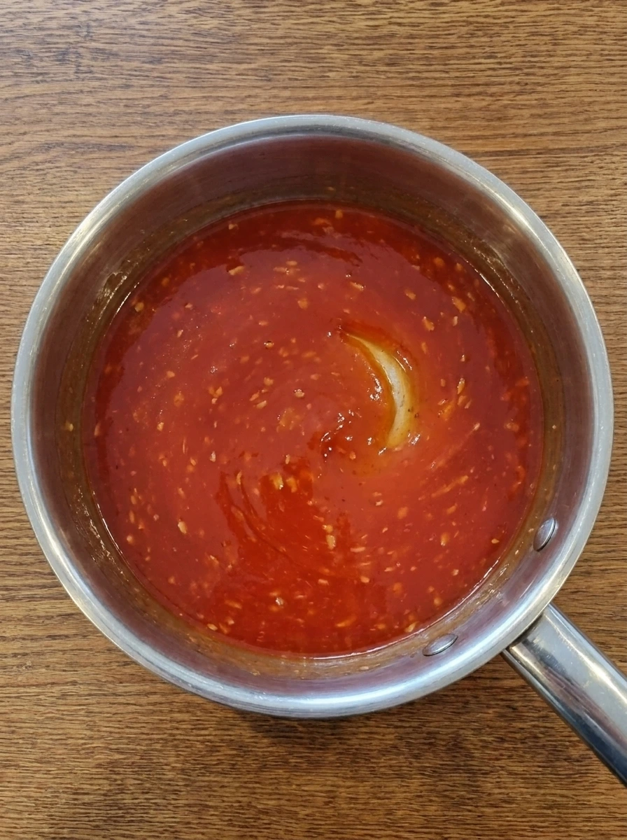 Sweet and sour sauce mixed until glossy and smooth