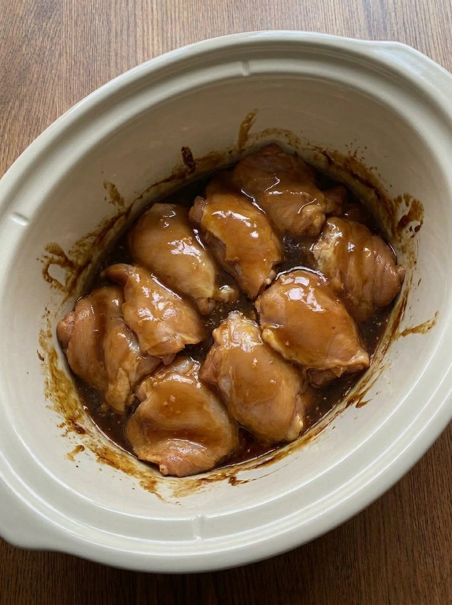 Sticky honey chicken glaze thickened in slow cooker