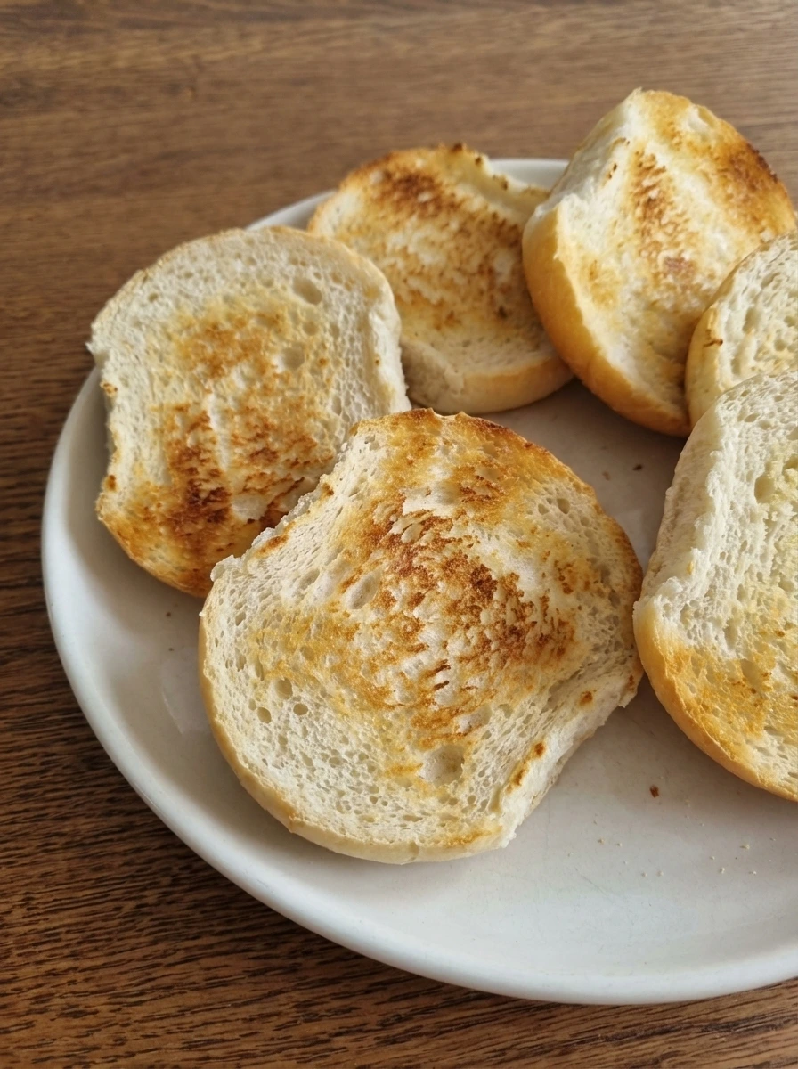 Lightly toasted rolls for Egg and Cheese Breakfast Sandwich on a white dish