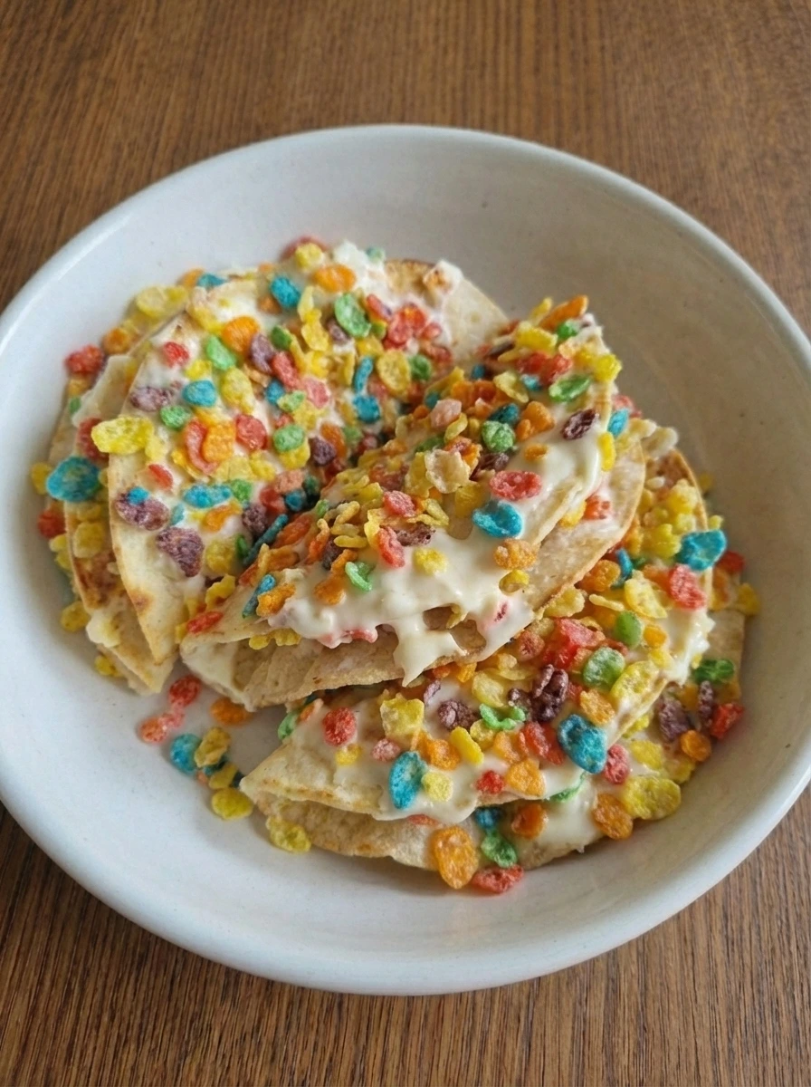 Cheesecake tacos topped with extra Fruity Pebbles cereal
