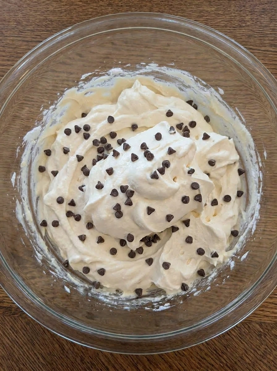 Whipped topping and mini chocolate chips folded into cheesecake dip.