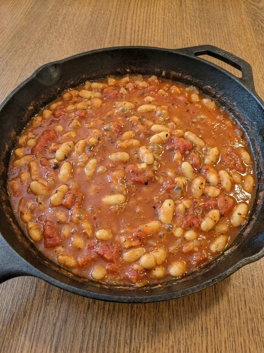 Bean and tomato mixture simmered until thick and hearty.