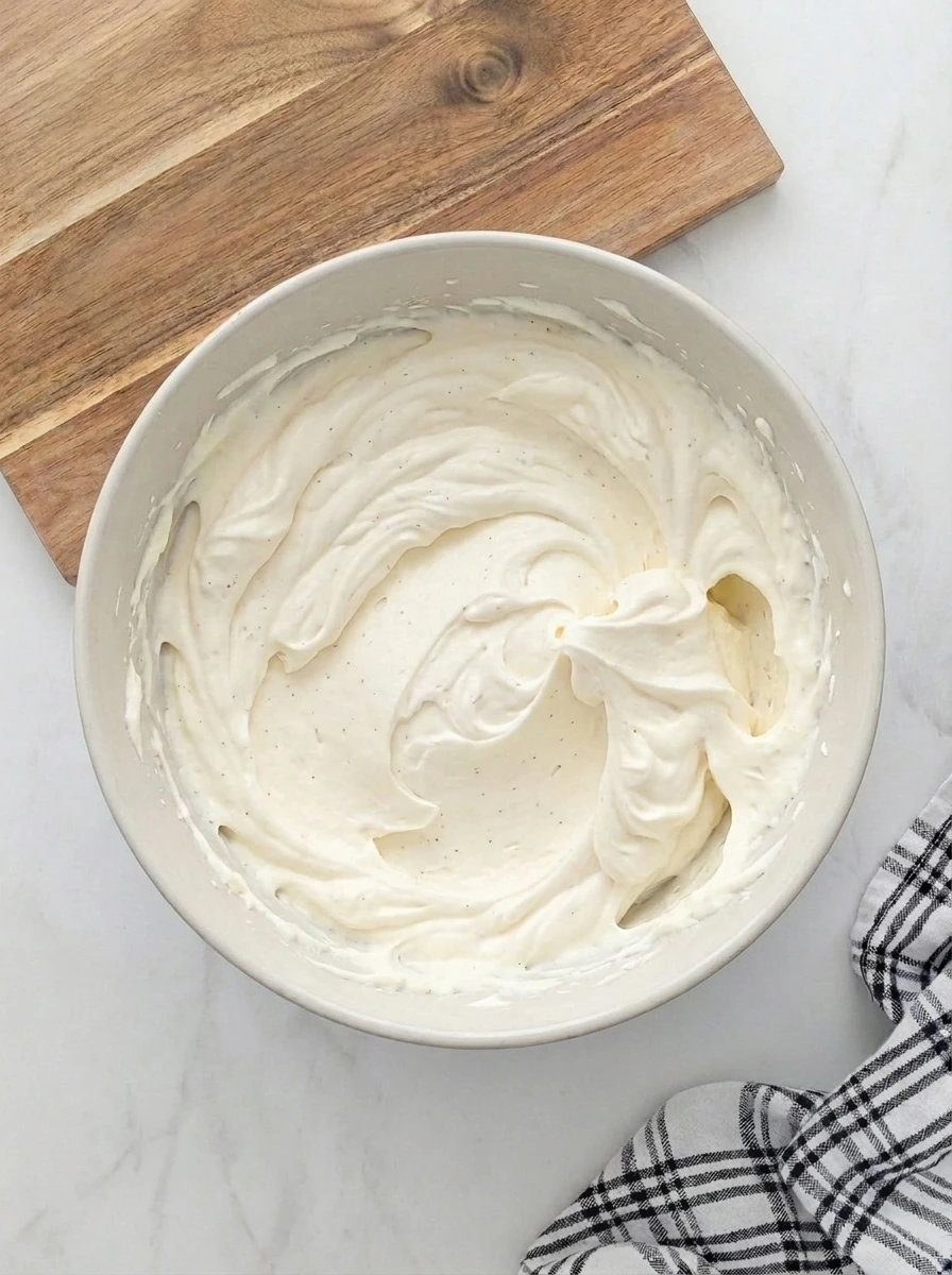 Whipped mascarpone cream for Oreo icebox cake.