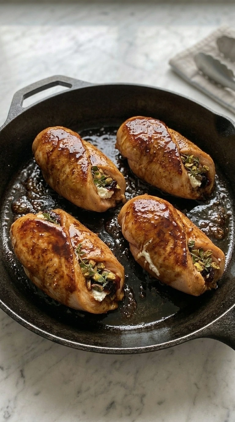 Stuffed chicken breasts baked with glossy balsamic fig glaze