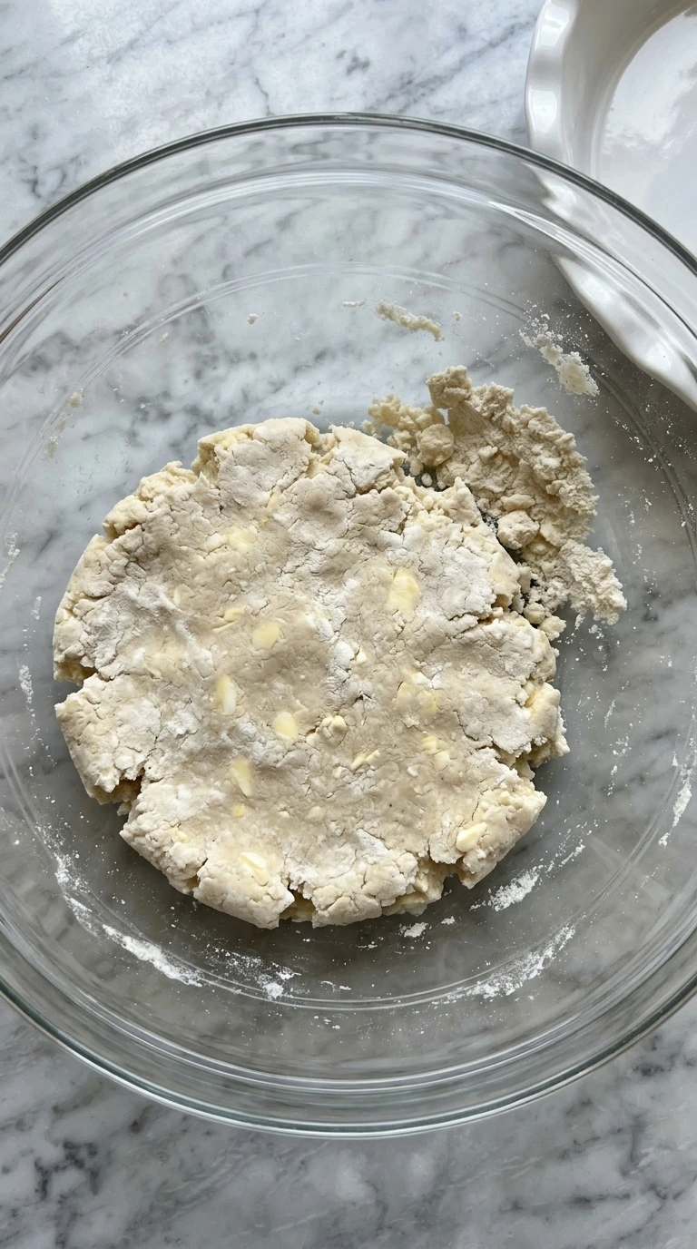 Rough pastry dough for Banana Cream Pie with visible cold butter pieces.