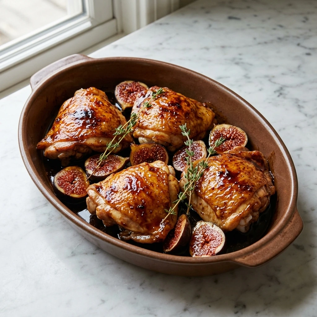 Fig Glazed Chicken with glossy balsamic fig sauce and fresh figs