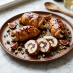 Fig and goat cheese stuffed chicken with balsamic glaze, pistachios and fresh figs
