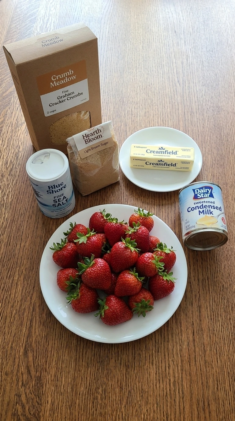Ingredients for frozen strawberry lemonade pie arranged in separate containers