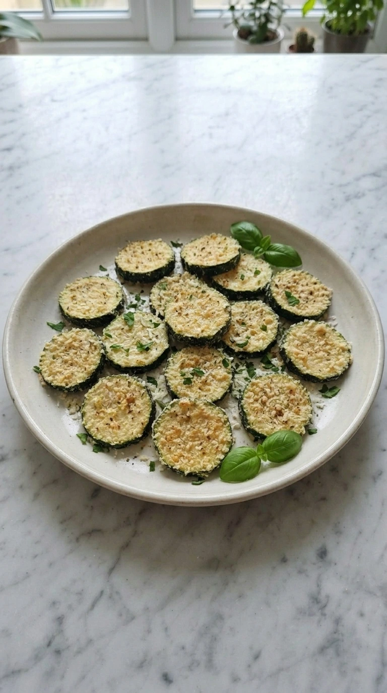 One serving of crispy Air Fryer Zucchini Chips with Parmesan and herbs