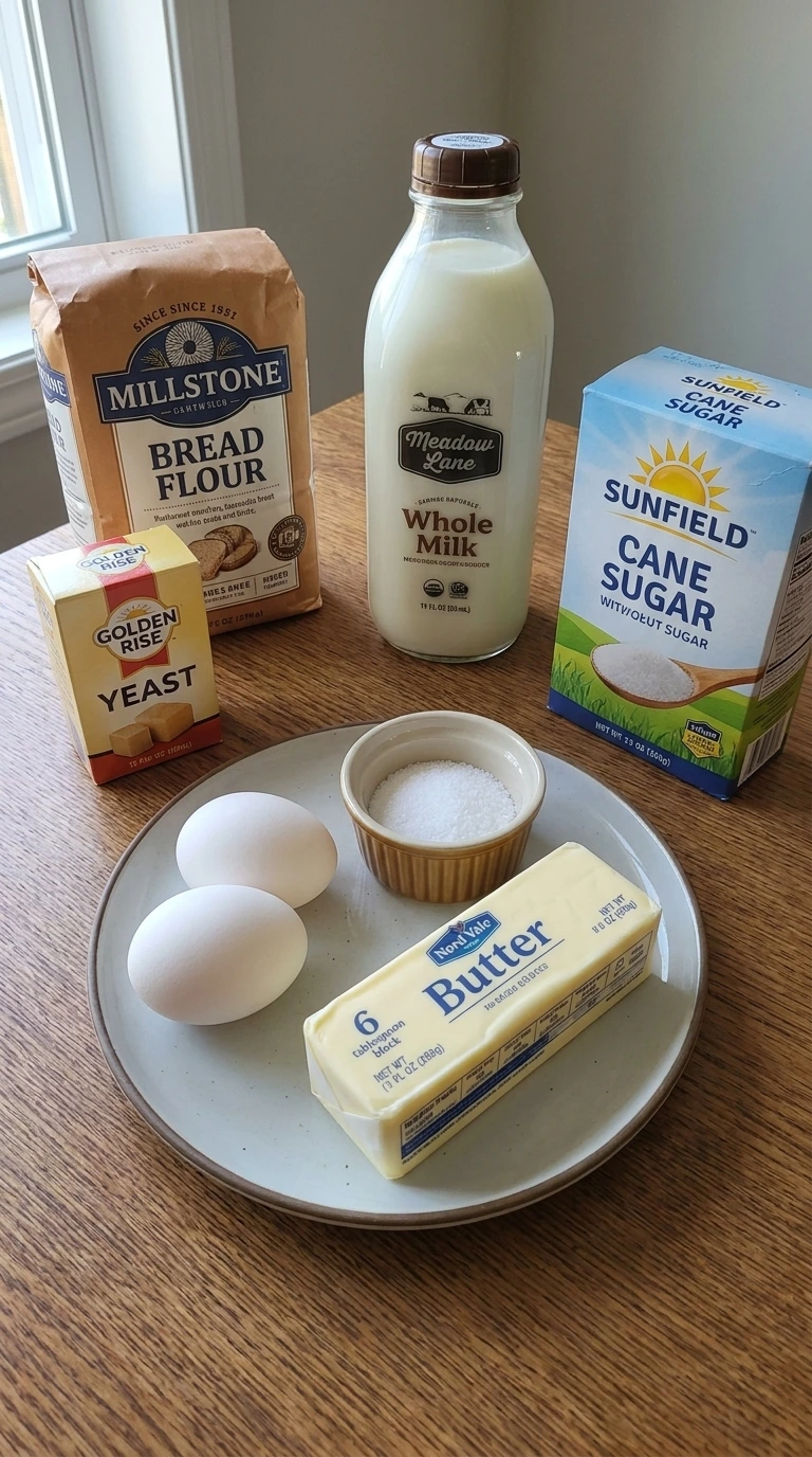 Ingredients for Raspberry Sweet Rolls including bread flour, raspberries, lemons, cream cheese, milk, eggs and butter.