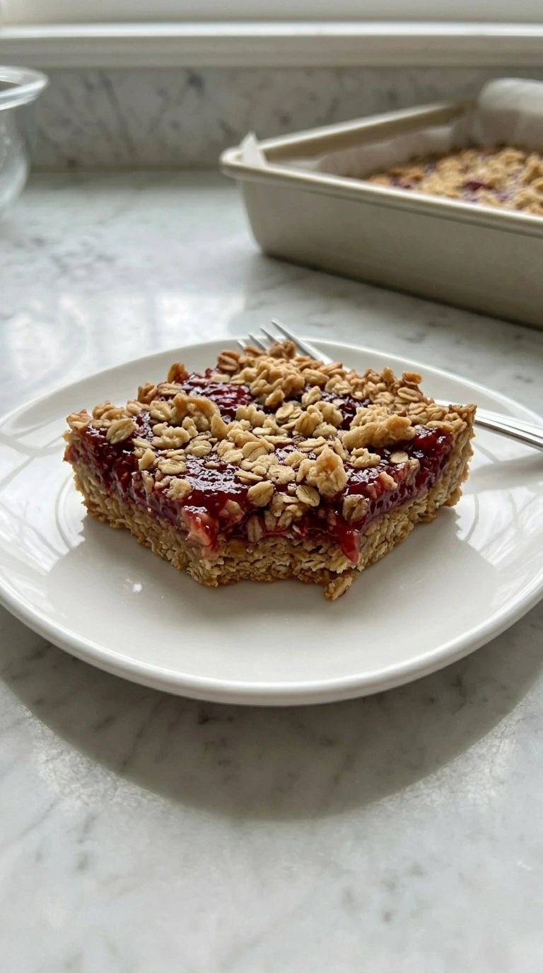 Single sliced Raspberry Breakfast Bar showing the oat base and ruby filling.