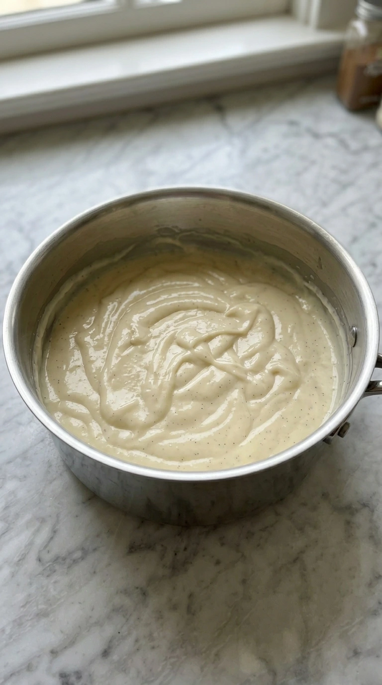 Thick vanilla custard cooked for Banana Cream Pie.