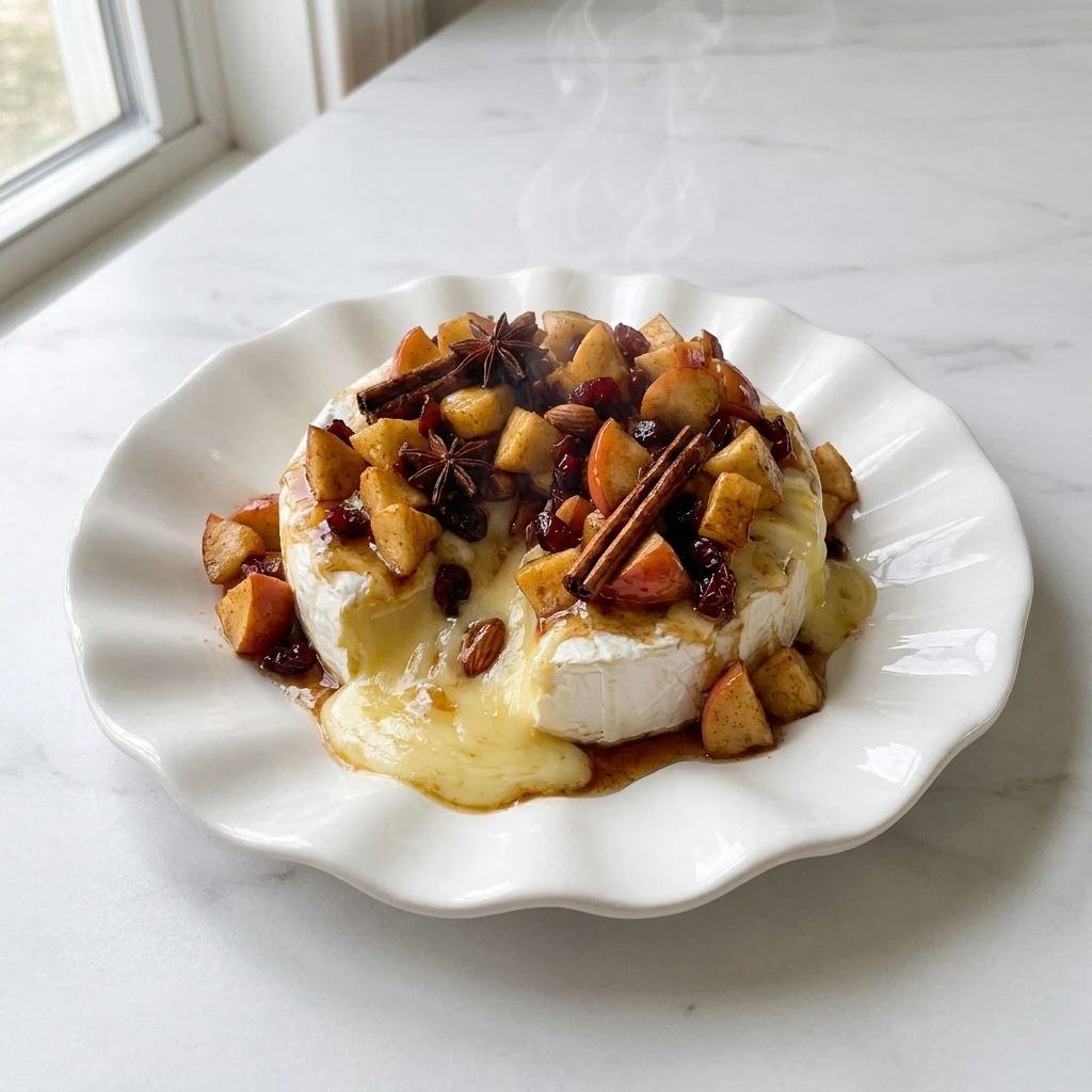 Apple Cranberry Baked Brie with melted brie, apples and cranberries