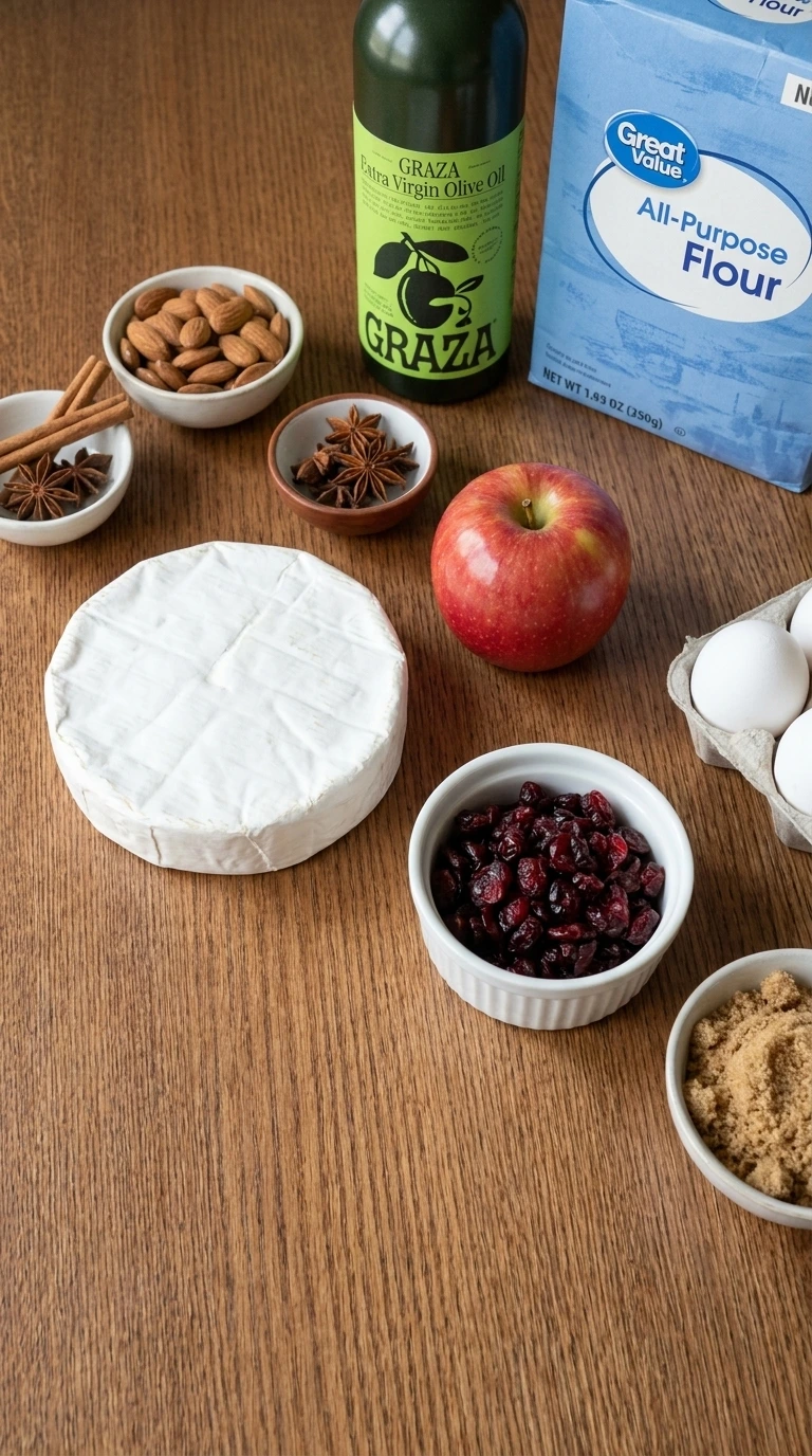 Apple Cranberry Baked Brie ingredients arranged before cooking