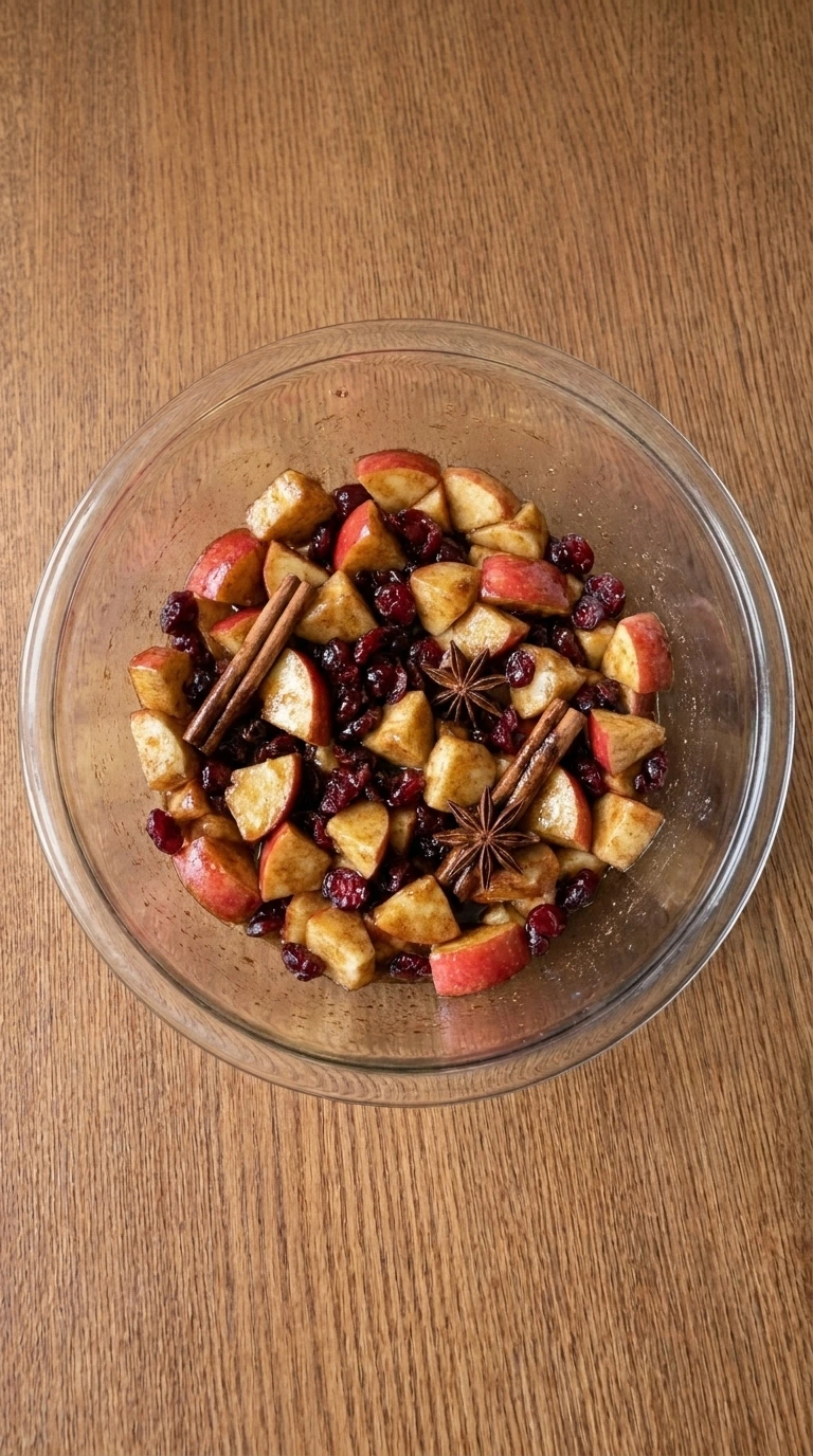 Apple Cranberry Baked Brie fruit topping preparation