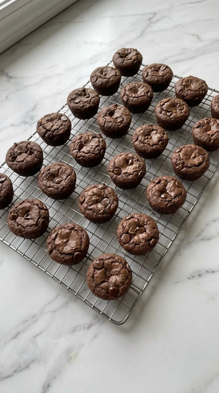 Banana Brownie Bites baked with crinkled tops and glossy chocolate chips