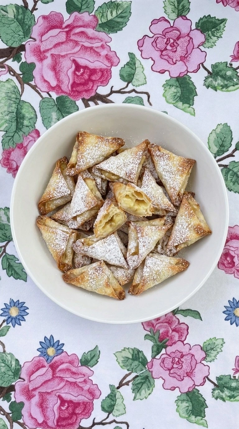 Banana Wonton Bites plated with crispy shells and filling