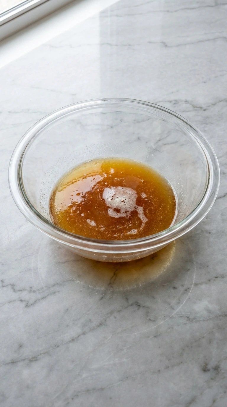 Browning butter in a bowl for Butter Pecan Cookies