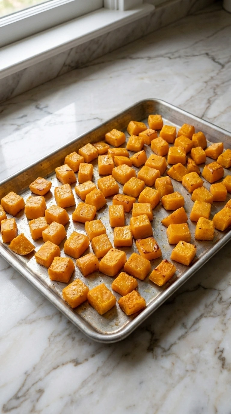 Butternut Squash Hummus roasted squash cubes